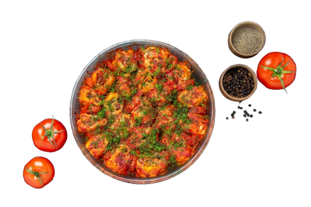 top view tasty cooked vegetables with ground meat greens inside pan blue table dish meal meat cuisine family taste removebg preview